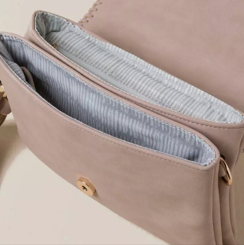 Francesca’s Martina Flapover Whipstitch Crossbody Bag in Pink with Tassels - Picture 2 of 10
